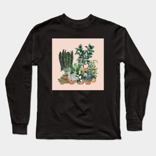 House Plants Illustration 1 On Pink Long Sleeve T-Shirt